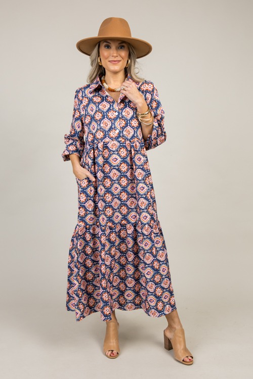 Maren Printed Midi, Navy