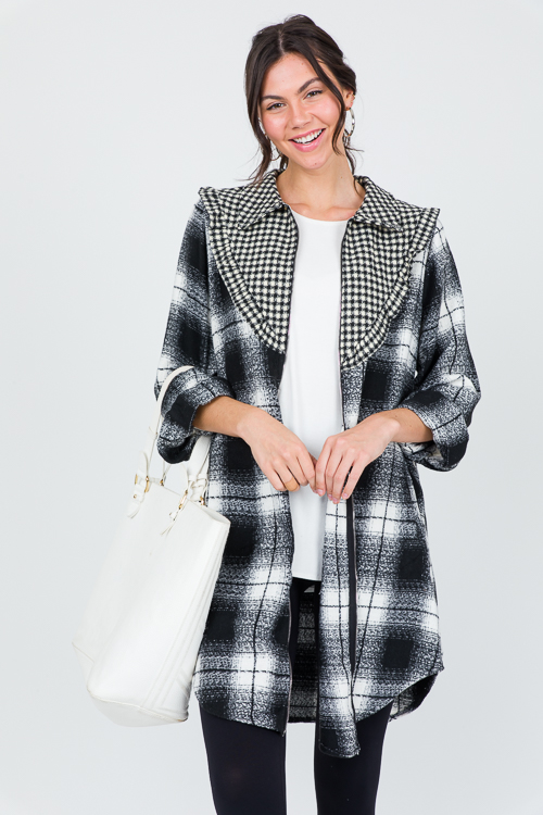 Plaid Mix Zip Topper, Black