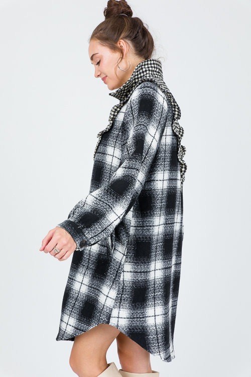 Plaid Mix Zip Topper, Black