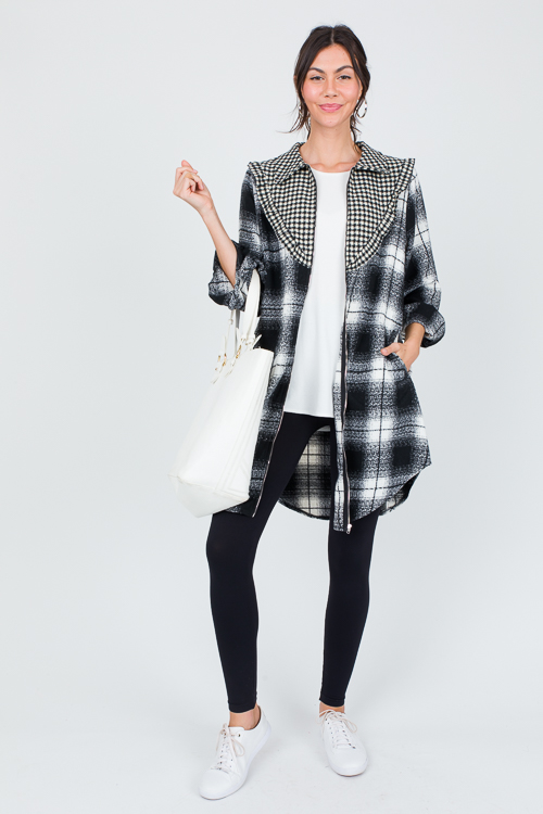 Plaid Mix Zip Topper, Black