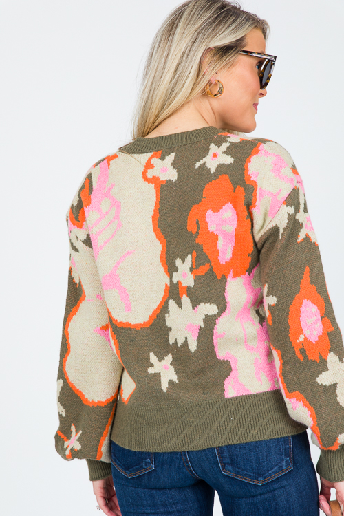 Abstract Flower Sweater, Olive