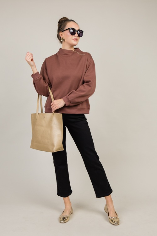 Zip Neck Sweatshirt, Choco Brown - 1202-51.jpg