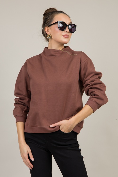 Zip Neck Sweatshirt, Choco Brown - 1202-52.jpg