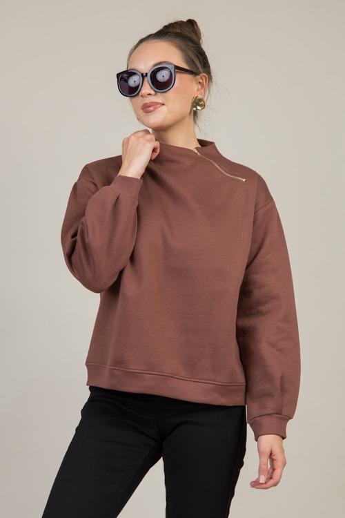 Zip Neck Sweatshirt, Choco Brown - 1202-53.jpg