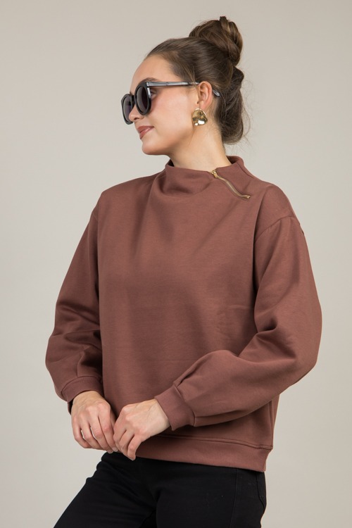 Zip Neck Sweatshirt, Choco Brown - 1202-54.jpg