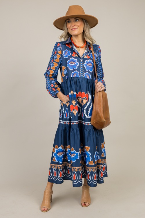 Julianna Print Midi, Navy