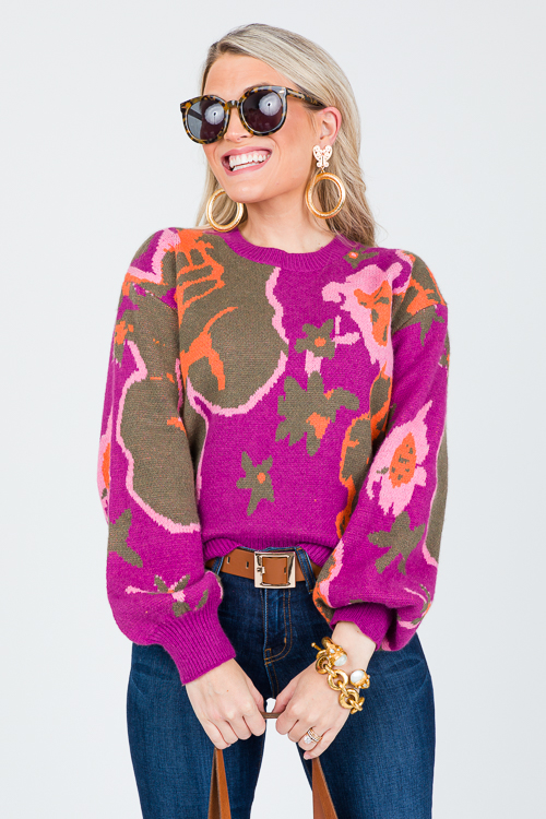 Abstract Flower Sweater, Wine