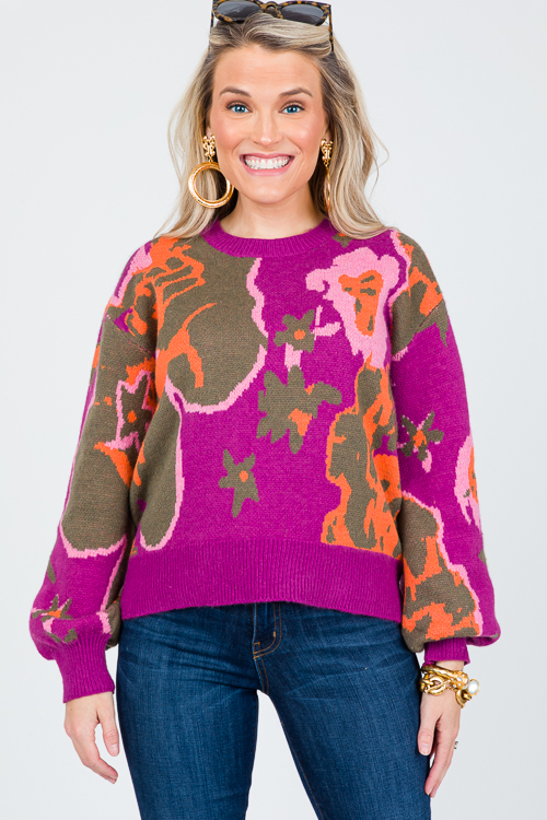 Abstract Flower Sweater, Wine