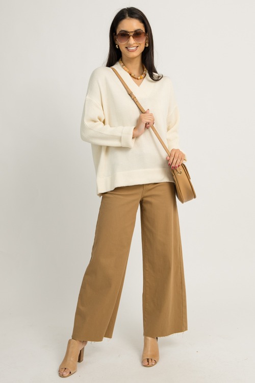 Relaxed V-Neck Sweater, Cream - 1202-95.jpg