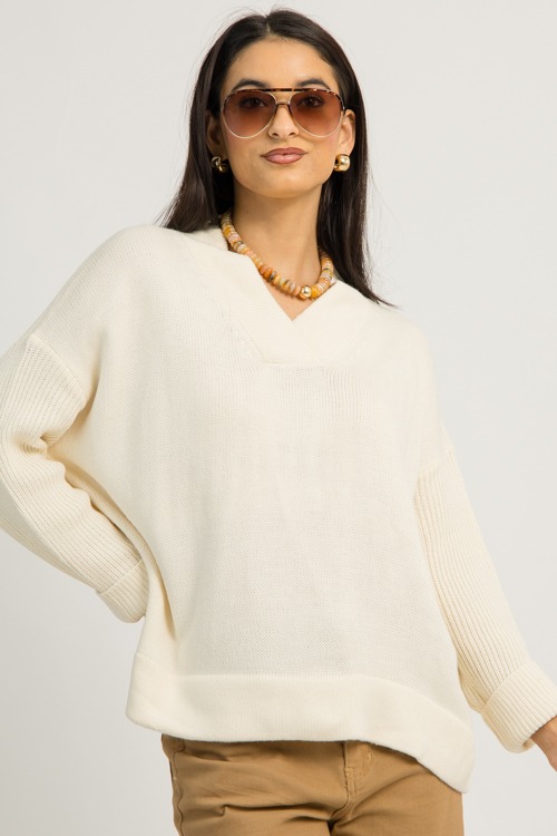 Relaxed V-Neck Sweater, Cream - 1202-97.jpg
