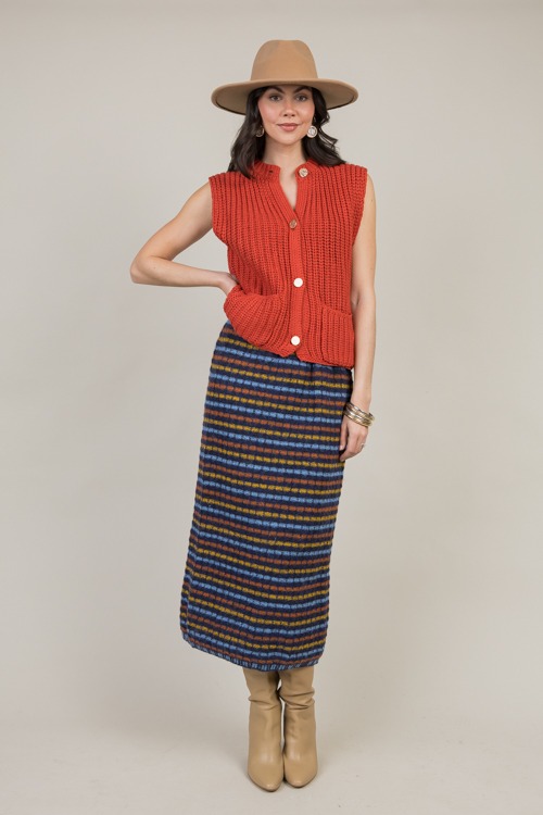 Stripe Sweater Midi Skirt, Navy