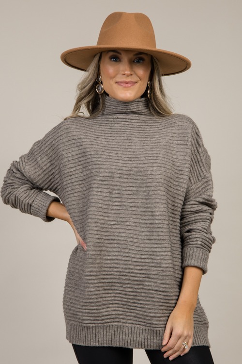 Raya Rib Sweater, Greyish Brown