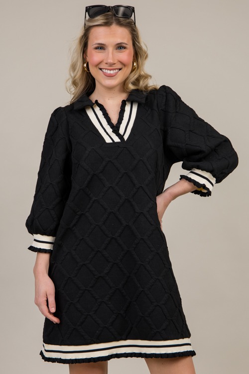 Lattice Textured Dress, Black