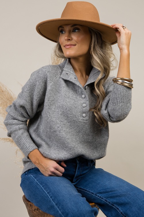 Button Neck Sweater, Grey