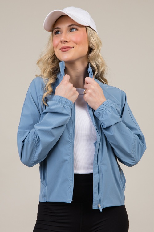 Zip Up Athletic Jacket, Dusty Blue