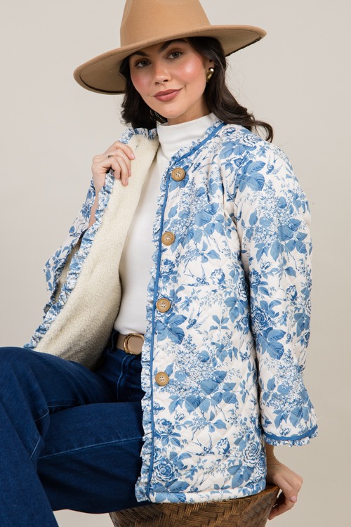 Floral Teddy Lined Jacket, Blue