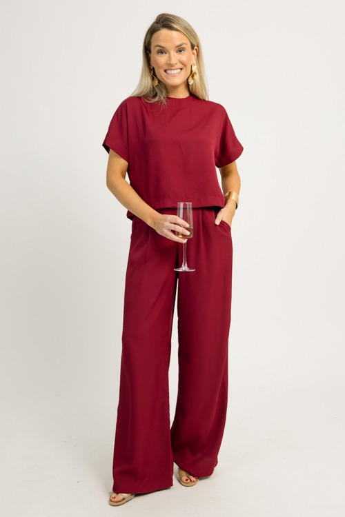 Wide Leg Pants Set, Burgundy - 1203-25p.jpg