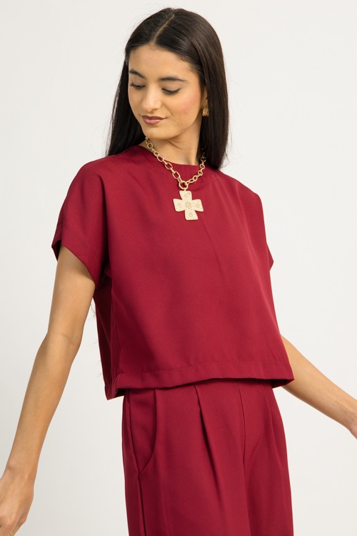 Wide Leg Pants Set, Burgundy - 1203-27.jpg