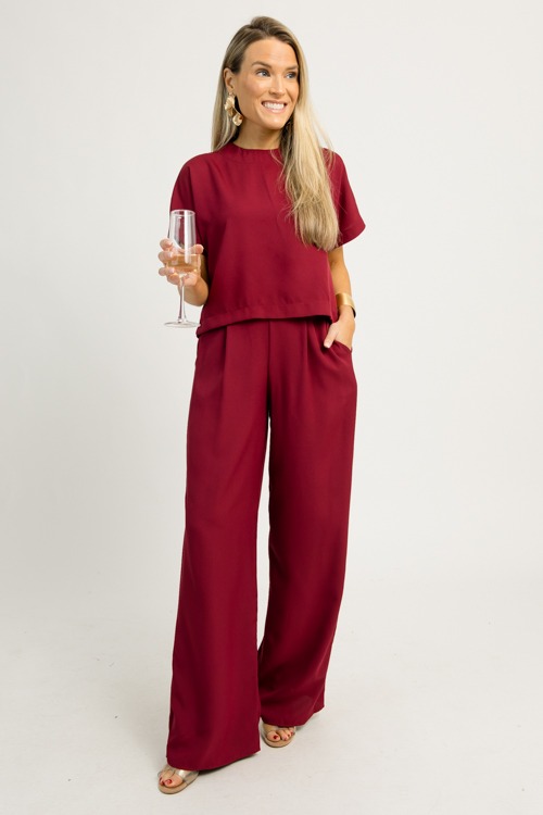 Wide Leg Pants Set, Burgundy - 1203-28.jpg