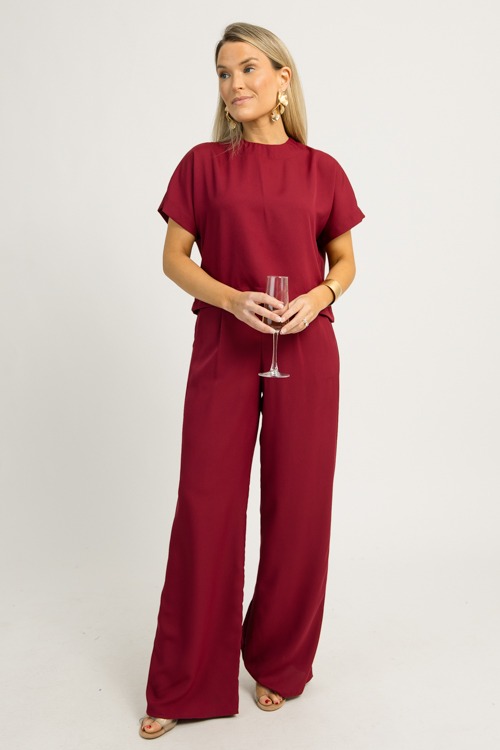 Wide Leg Pants Set, Burgundy - 1203-29.jpg