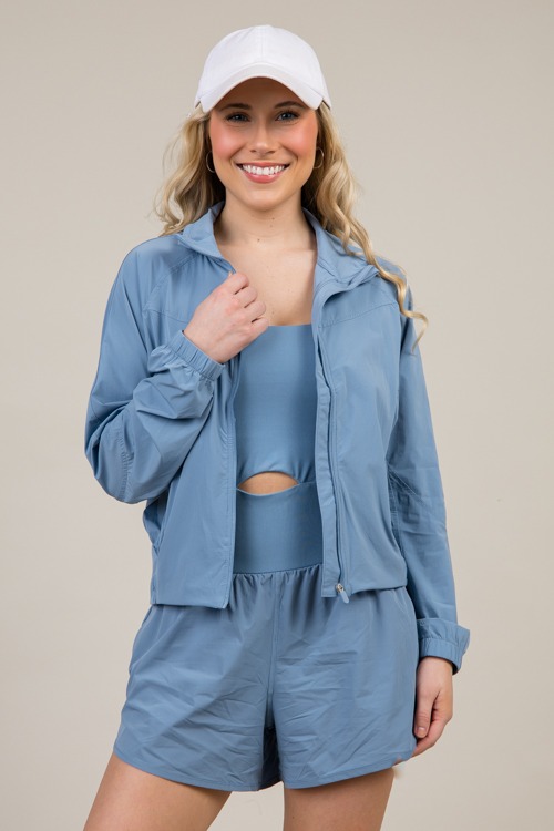 Butter Athletic Romper, Dusty Blue