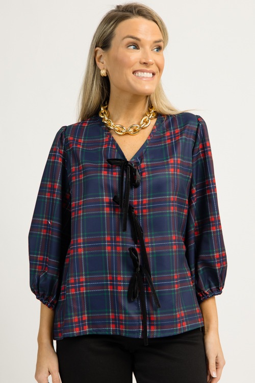 Bow Front Plaid Top, Navy - 1203-32h.jpg