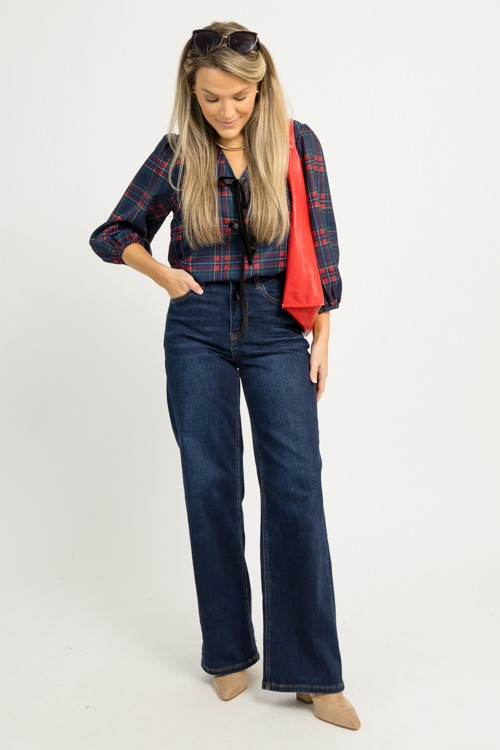 Bow Front Plaid Top, Navy - 1203-33.jpg
