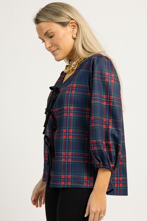 Bow Front Plaid Top, Navy - 1203-34.jpg