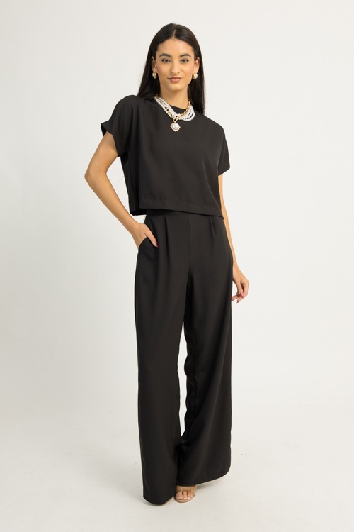Wide Leg Pants Set, Black - 1203-38p.jpg