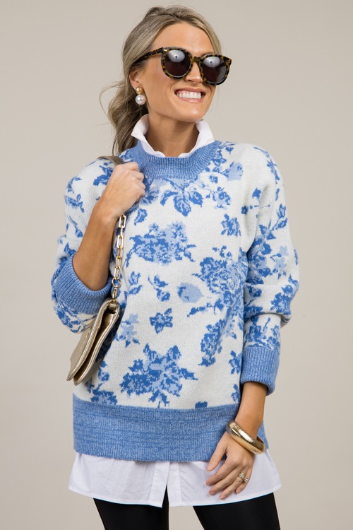 Floral Sweater, Blue Rose