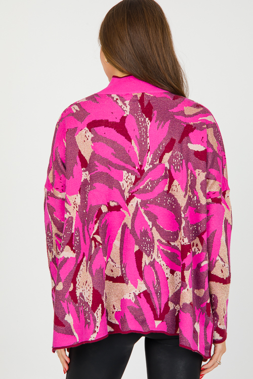 Metallic Print Sweater, Hot Pink