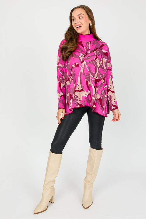 Metallic Print Sweater, Hot Pink