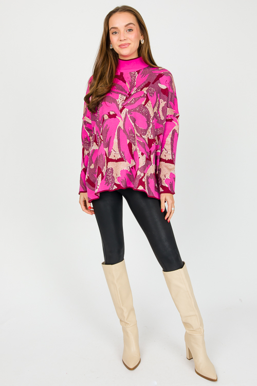 Metallic Print Sweater, Hot Pink