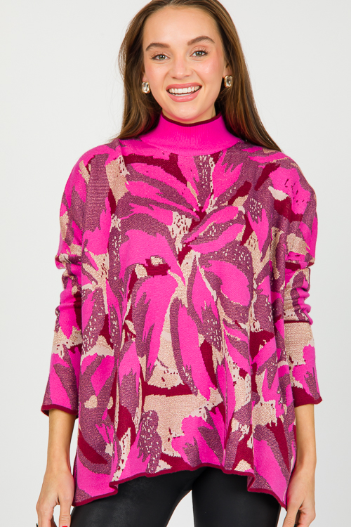 Metallic Print Sweater, Hot Pink