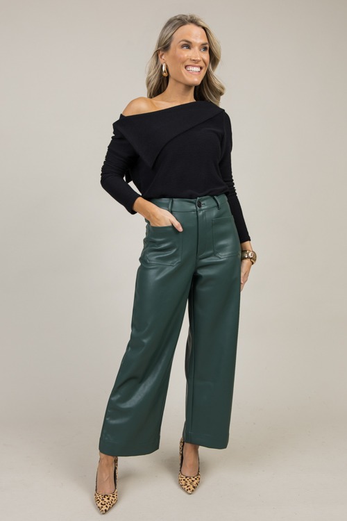 Patch Pocket Leather Pants, Green