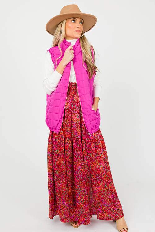 Quilted Cinch Trim Vest, Fuchsia