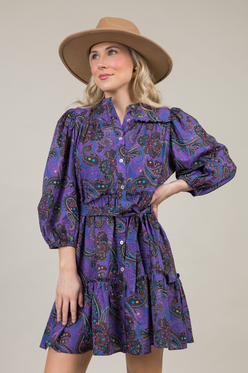 Paisley Button Up Dress, Purple