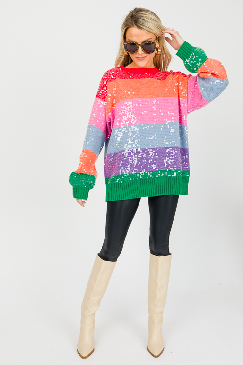 Sequin Rainbow Stripe Sweater