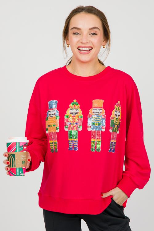 Sequin Nutcracker Pullover, Red