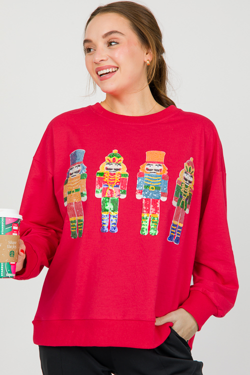 Sequin Nutcracker Pullover, Red