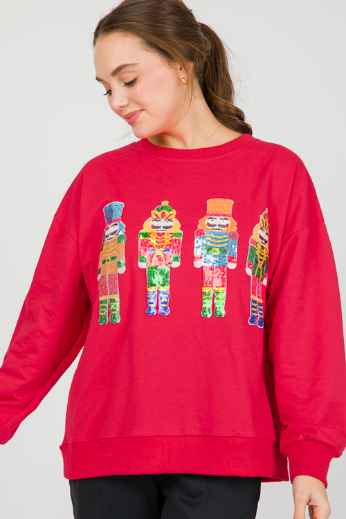 Sequin Nutcracker Pullover, Red