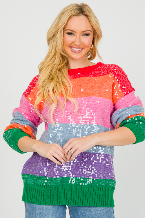 Sequin Rainbow Stripe Sweater