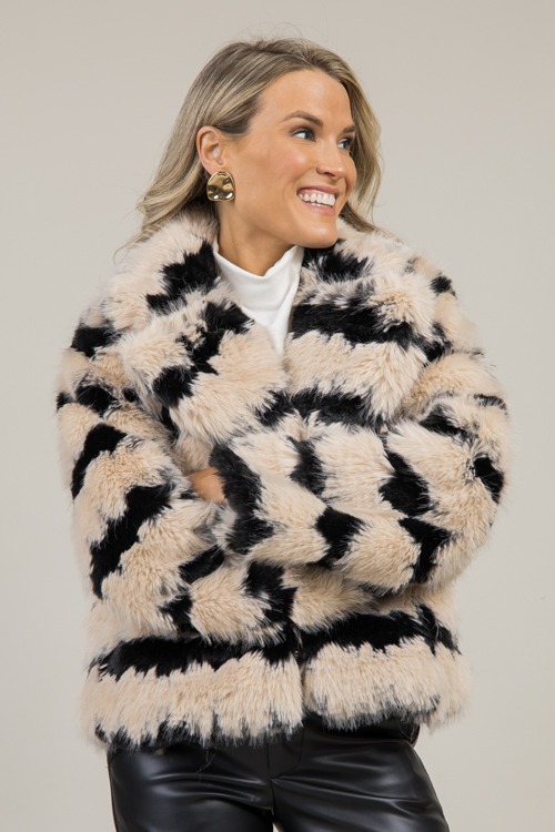 Striped Fur Jacket, Black Tan