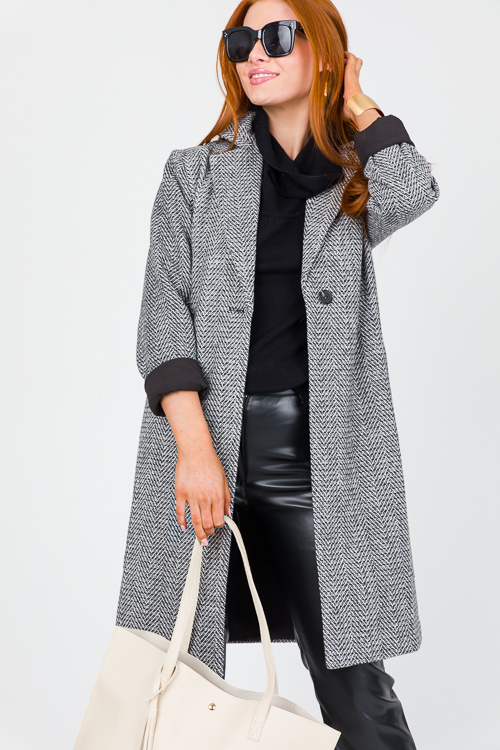 Chevron Long Coat, Charcoal