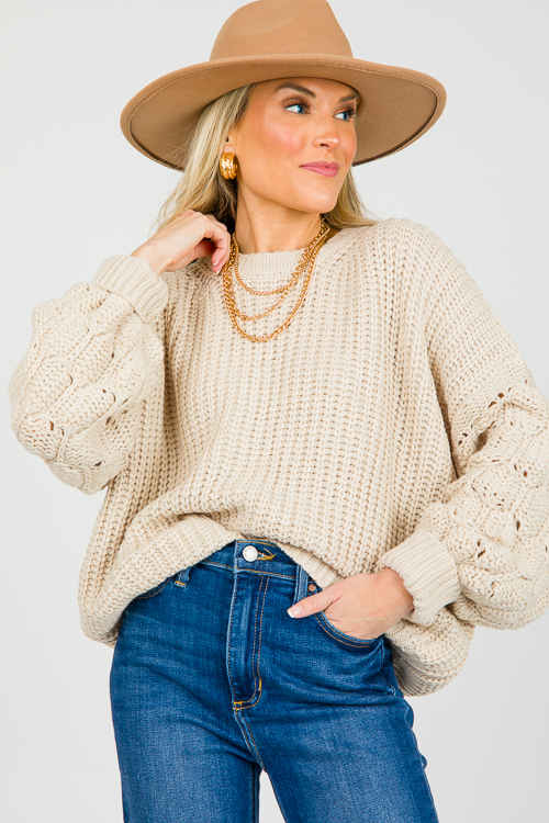 Crochet Sleeve Sweater, Sand