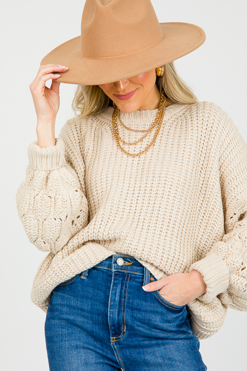 Crochet Sleeve Sweater, Sand