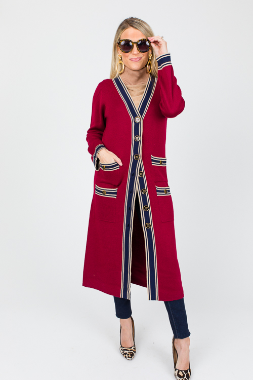 Ellis Stripe Trim Duster, Red/Navy
