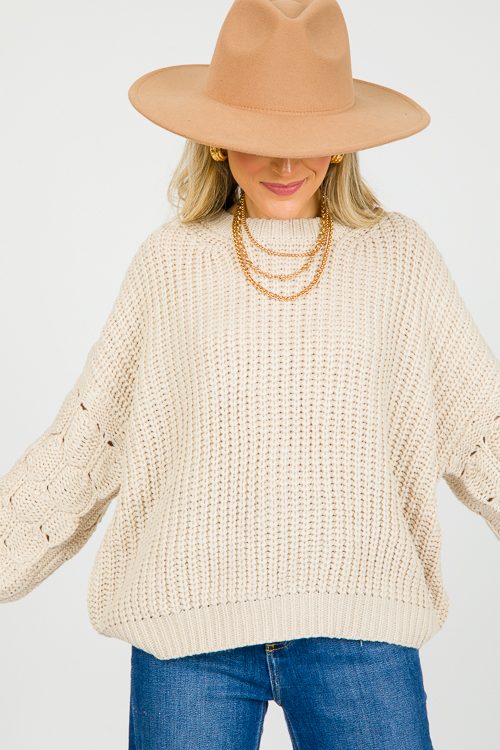 Crochet Sleeve Sweater, Sand