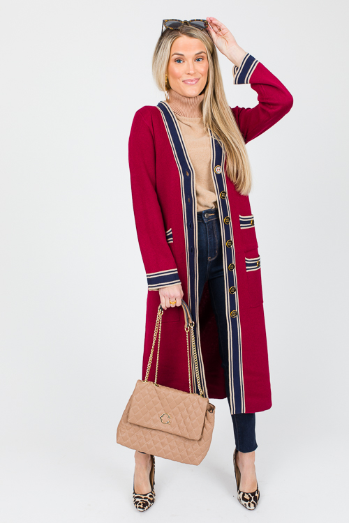 Ellis Stripe Trim Duster, Red/Navy
