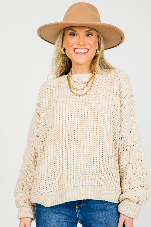 Crochet Sleeve Sweater, Sand